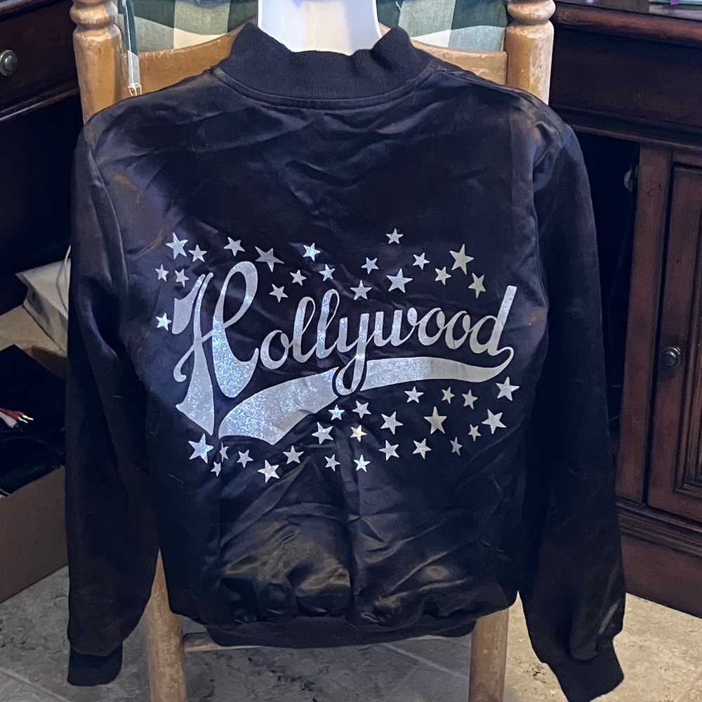 3/$45 Women's Black Nylon Lightweight ZIPPERED Bomber STYLED Jacket Size Petite - Picture 2 of 4